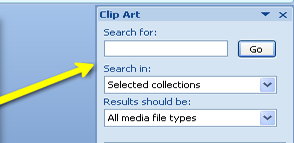 Clip Art Window With Arrow Pointing to Search For: