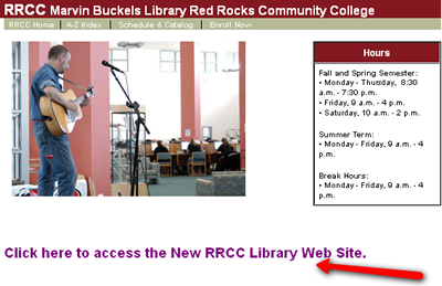 Library Home Page With Arrow Pointing to the Link to Get Into The Library's Databases